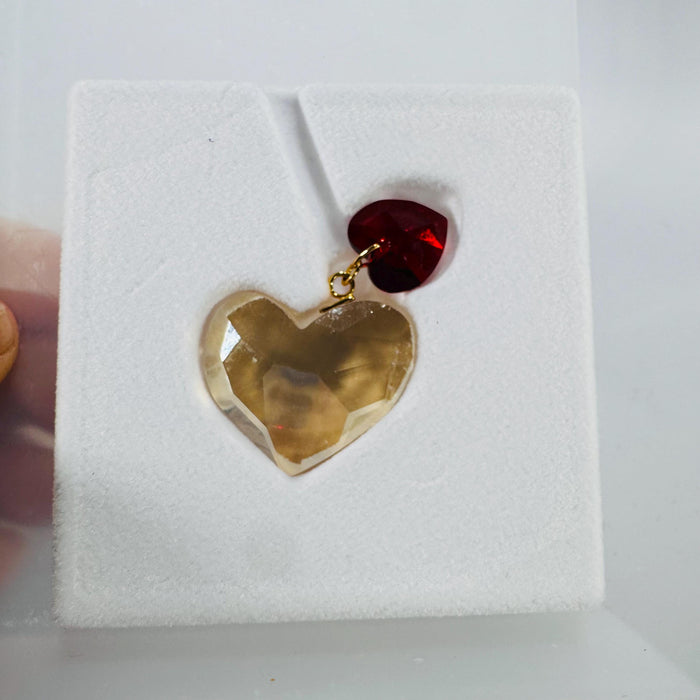 Swarovski Festive Hearts Ornament or Necklace (1001567) – Golden Shadow & Light Siam Crystal Heart, Original Box, Collectible Gift-Ready