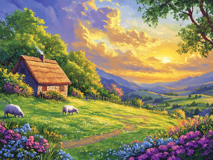 Thatched Cottage Diamond Painting Kit-30x25cm (12x10 in)-Heartful Diamonds