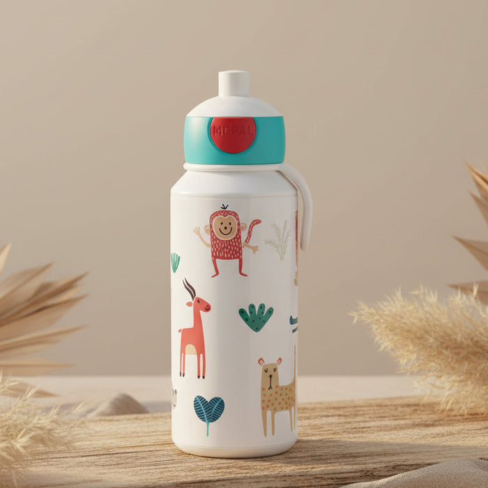 Kinder Trinkflasche Pop Up 400 ml mit Animal Friends Motiv, auslaufsicher und ideal fuer Kindergarten, Schule, Sport und unterwegs