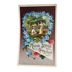 Valentine Postcard Couple in Boat Gel Finish "Making Straight for Happyland"