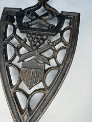 Vintage Cast Iron Sad Iron Trivet Military Patriotic Design