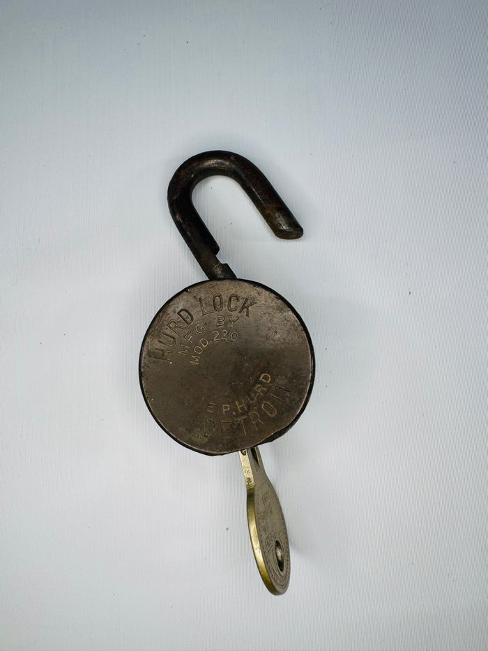 Vintage E.P. Hurd Detroit Model 220 Brass Padlock with Key