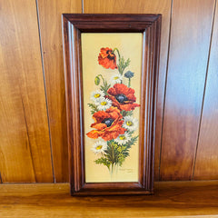 Vintage Framed Floral Print  by ROBERT LAESSIG ANA— Poppies & Daisies (18x9)
