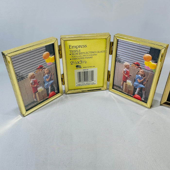 Vintage Gold Picture Frame Bundle, Empress Triple Folding Wallet Photo Frame and Single Tabletop Frame