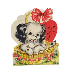 Vintage Hallmark Valentine Die Cut Card Cocker Spaniel Puppy Dog in Basket