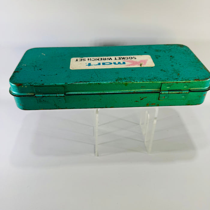 Vintage Kmart 13-Piece 3/8" Drive Metric Socket Wrench Set in Green Metal Case