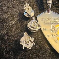 Vintage Masonic Freemason Accessories Lot–Birch Run Lodge No. 514 F AM Mini Trowel 3” Swank Trowel Tie Clip (1.5”) Tie Tack & Lapel Pins