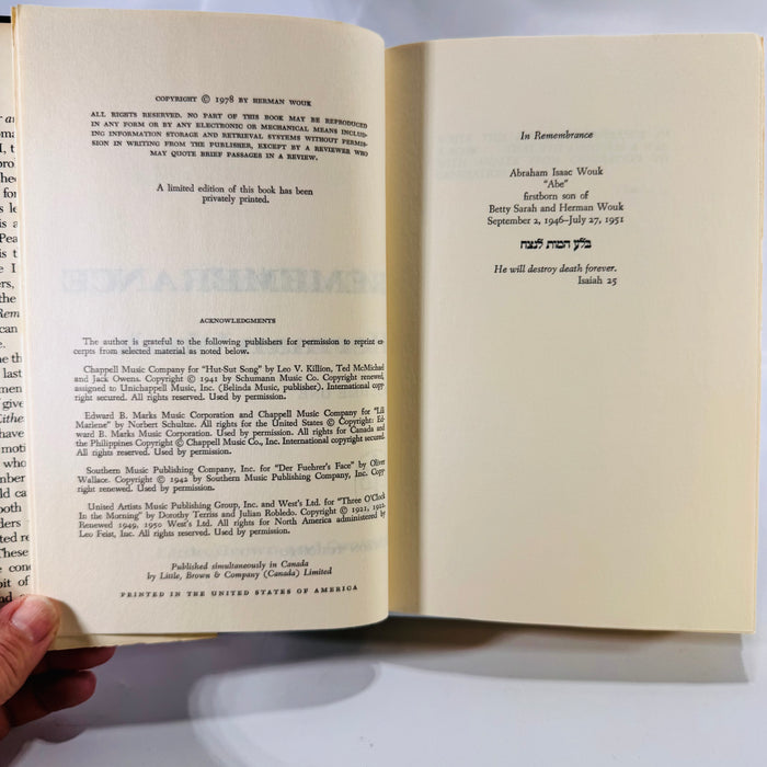 War and Remembrance by Herman Wouk (1978) – Vintage Historical Fiction Hardcover