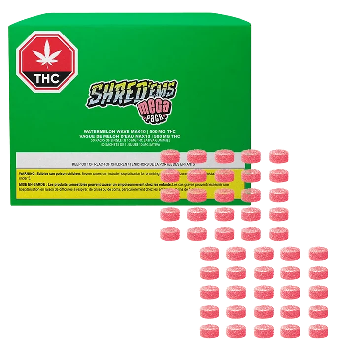 SHRED'ems 50 pack Watermelon Wave MAX10 Mega Pack 500 THC Gummies Edibles