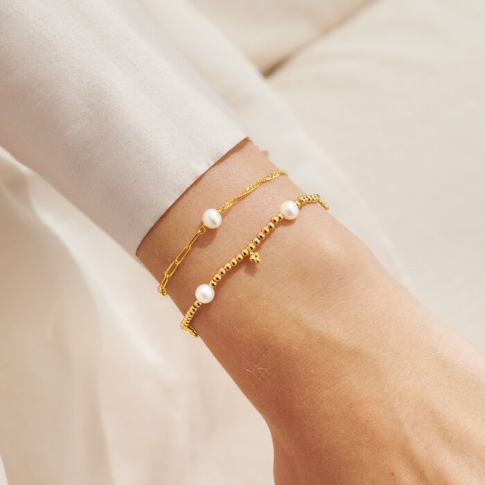 White Pearl Stacks Of Style Bracelet Set of 2