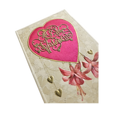 Winsch Valentine Postcard Silk Heart Applied Gold and Fuchsia Flowers