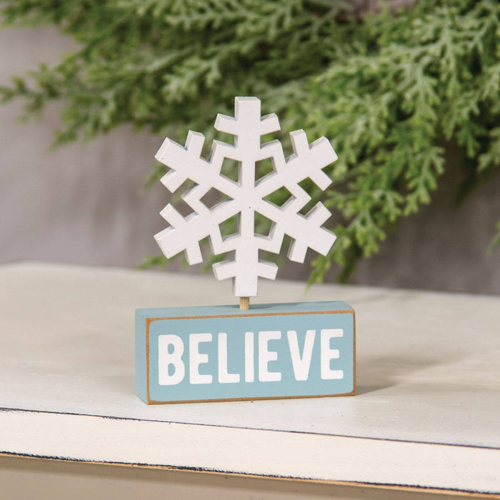 Wooden Snowflake on Believe Block
