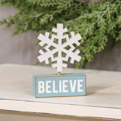 Wooden Snowflake on Believe Block